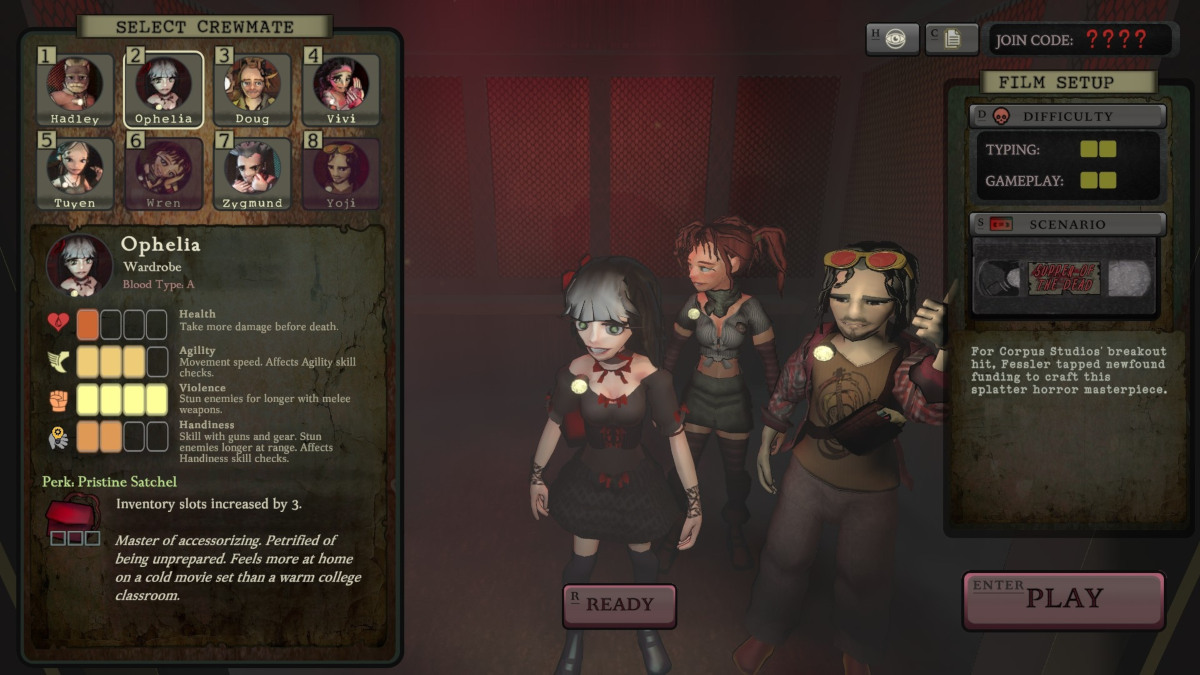 Blood Typers character selection